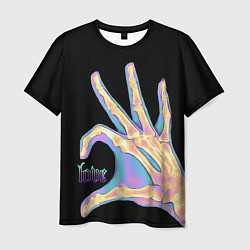 Мужская футболка Сердечко правой рукой - неоновый рентген