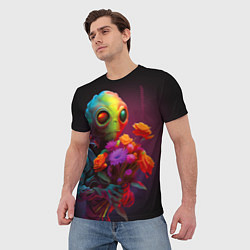 Футболка мужская Инопланетянин с цветами, цвет: 3D-принт — фото 2