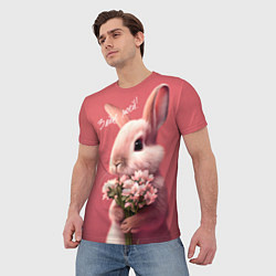 Футболка мужская Розовый заяц с цветами, цвет: 3D-принт — фото 2