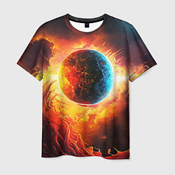 Мужская футболка Планета в огненном космосе