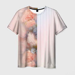 Мужская футболка Цветы за стеклом - полосы с градиентом