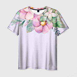Мужская футболка Пастельные цветы акварелью - наверху