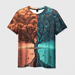 Мужская футболка Таинственное дерево в озере