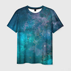 Мужская футболка Абстрактный светло-синий космос и звёзды