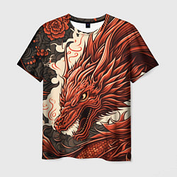 Футболка мужская Японский краcный дракон, цвет: 3D-принт