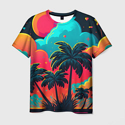 Мужская футболка Неоновые пальмы на закате