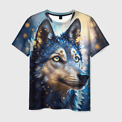 Мужская футболка Волк на синем фоне