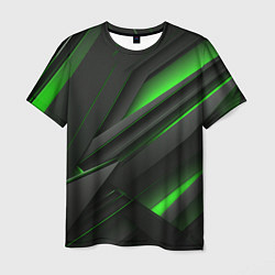 Футболка мужская Черно-зеленые объемные полосы, цвет: 3D-принт
