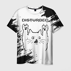 Футболка мужская Disturbed рок кот на светлом фоне, цвет: 3D-принт