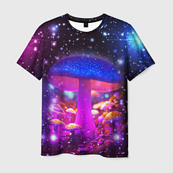 Мужская футболка Звезды и неоновые светящиеся грибы