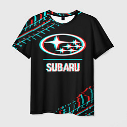 Футболка мужская Значок Subaru в стиле glitch на темном фоне, цвет: 3D-принт