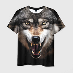 Футболка мужская Агрессивный рычащий волк, цвет: 3D-принт