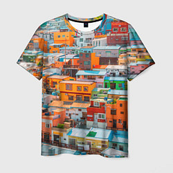 Мужская футболка Красочный Камчхон-дон в городе Пусан