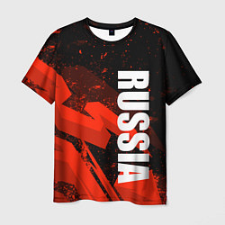Мужская футболка Russia - белая надпись на красных брызгах