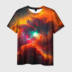 Мужская футболка Небула в космосе в оранжевых тонах - нейронная сет