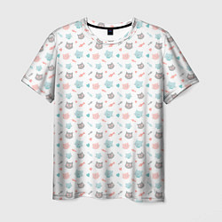 Мужская футболка Влюбленные коты с сердцами паттерн