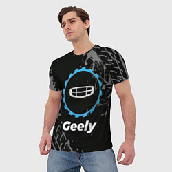 Футболка мужская Geely в стиле Top Gear со следами шин на фоне, цвет: 3D-принт — фото 2