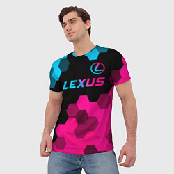 Футболка мужская Lexus - neon gradient: символ сверху, цвет: 3D-принт — фото 2