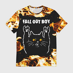 Футболка мужская Fall Out Boy рок кот и огонь, цвет: 3D-принт