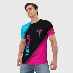 Футболка мужская Tesla - neon gradient: надпись, символ, цвет: 3D-принт — фото 2