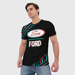Футболка мужская Значок Ford в стиле glitch на темном фоне, цвет: 3D-принт — фото 2