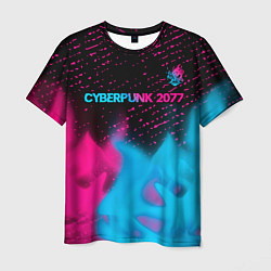 Футболка мужская Cyberpunk 2077 - neon gradient: символ сверху, цвет: 3D-принт