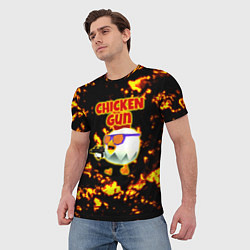 Футболка мужская Chicken Gun на фоне огня, цвет: 3D-принт — фото 2