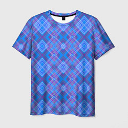 Мужская футболка Геометрический рисунок из розовых линий на синем ф