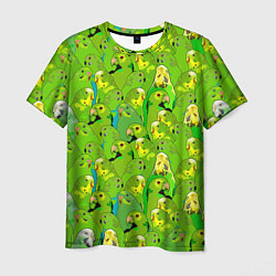 Футболка мужская Зеленые волнистые попугайчики, цвет: 3D-принт