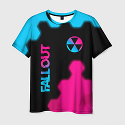 Мужская футболка Fallout - neon gradient: надпись, символ