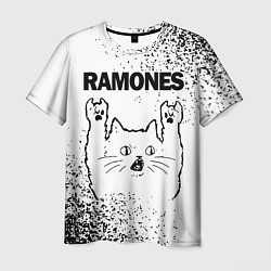 Футболка мужская Ramones рок кот на светлом фоне, цвет: 3D-принт
