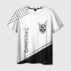 Мужская футболка Evanescence и рок символ на светлом фоне