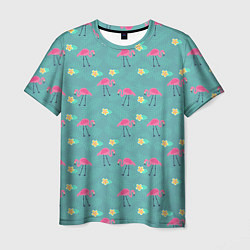 Мужская футболка Летний паттерн с фламинго