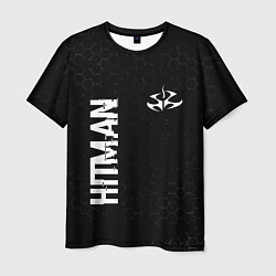 Мужская футболка Hitman glitch на темном фоне: надпись, символ