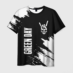 Мужская футболка Green Day и рок символ на темном фоне