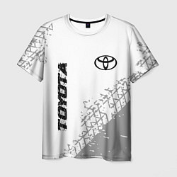 Мужская футболка Toyota speed на светлом фоне со следами шин: надпи