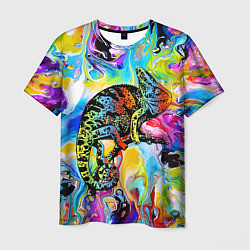 Мужская футболка Маскировка хамелеона на фоне ярких красок