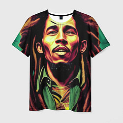 Мужская футболка Digital Art Bob Marley in the field