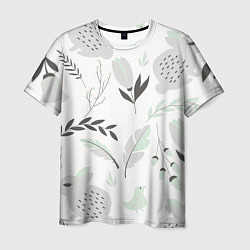 Мужская футболка Зайцы и растения паттерн
