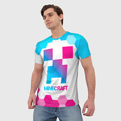 Футболка мужская Minecraft neon gradient style, цвет: 3D-принт — фото 2