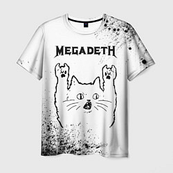 Футболка мужская Megadeth рок кот на светлом фоне, цвет: 3D-принт