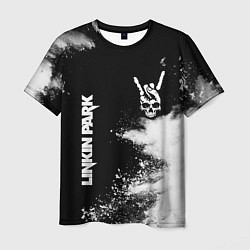 Мужская футболка Linkin Park и рок символ на темном фоне