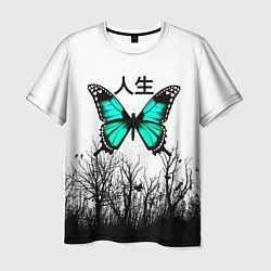 Мужская футболка С бабочкой на фоне японского иероглифа