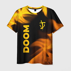 Мужская футболка Doom - gold gradient: надпись, символ