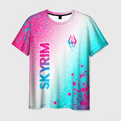 Мужская футболка Skyrim neon gradient style: надпись, символ