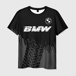 Футболка мужская BMW speed на темном фоне со следами шин: символ св, цвет: 3D-принт