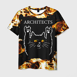 Футболка мужская Architects рок кот и огонь, цвет: 3D-принт