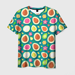 Мужская футболка Текстура авокадо и цветы
