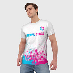 Футболка мужская Brawl Stars neon gradient style: символ сверху, цвет: 3D-принт — фото 2
