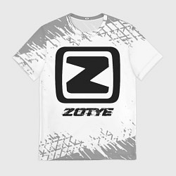 Мужская футболка Zotye speed на светлом фоне со следами шин